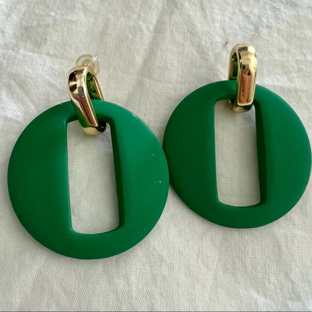 Green and gold earrings